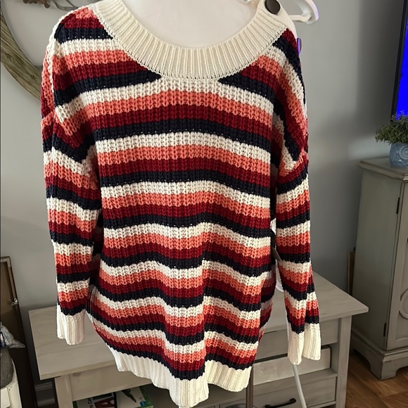 Ella Moss Sweaters - Striped Knit Sweater - Red, White, and Black